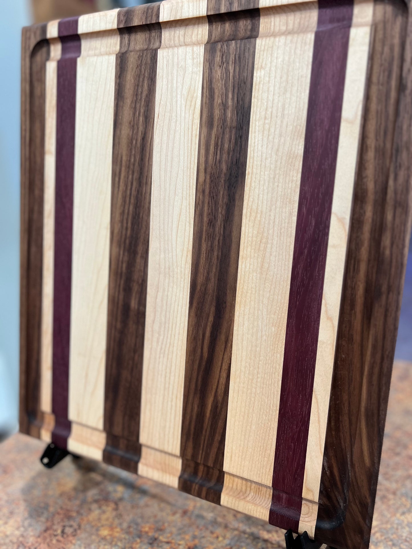 Black Walnut, Purpleheart and Hard Maple side grain cutting board