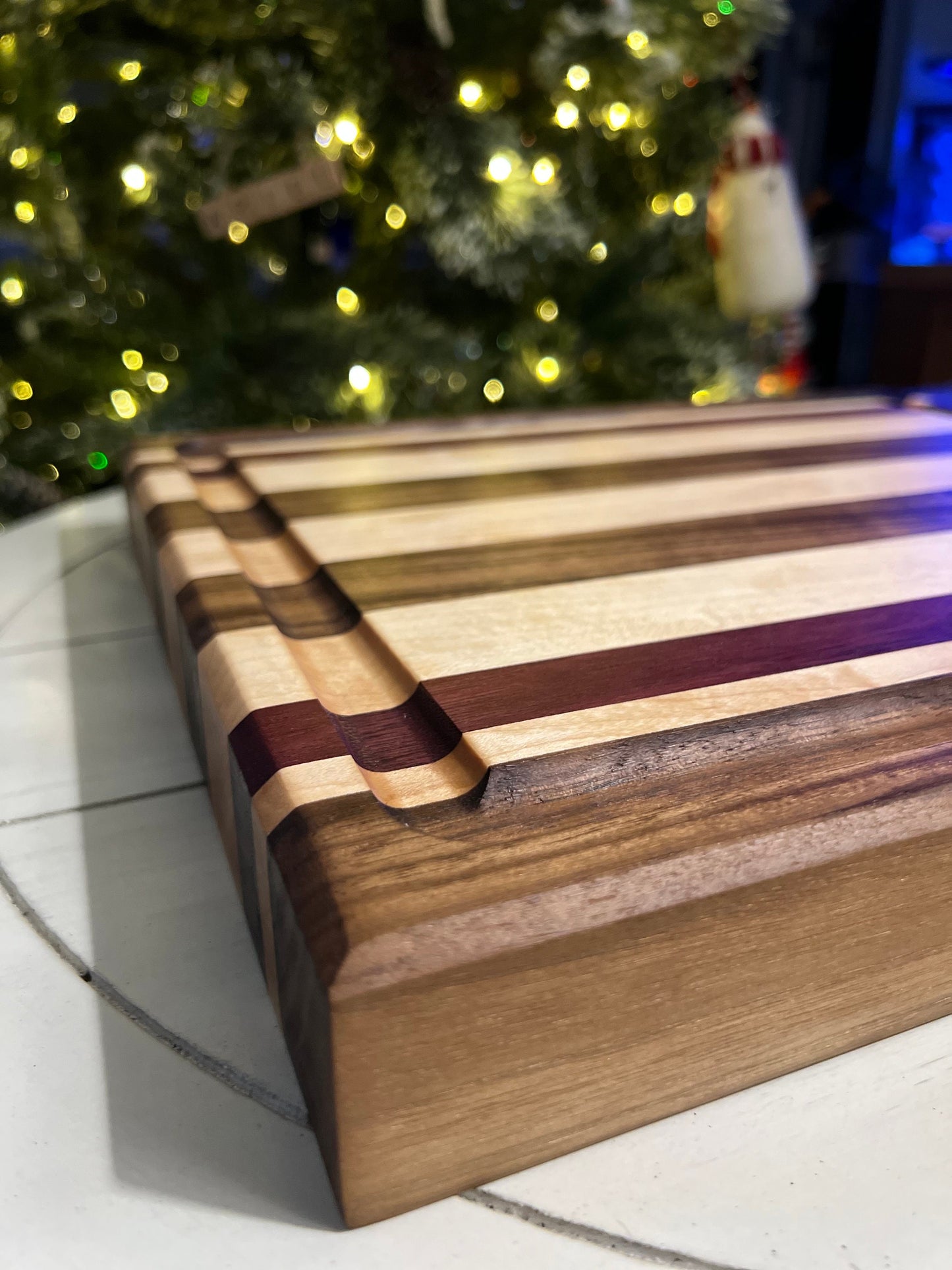 Black Walnut, Purpleheart and Hard Maple side grain cutting board