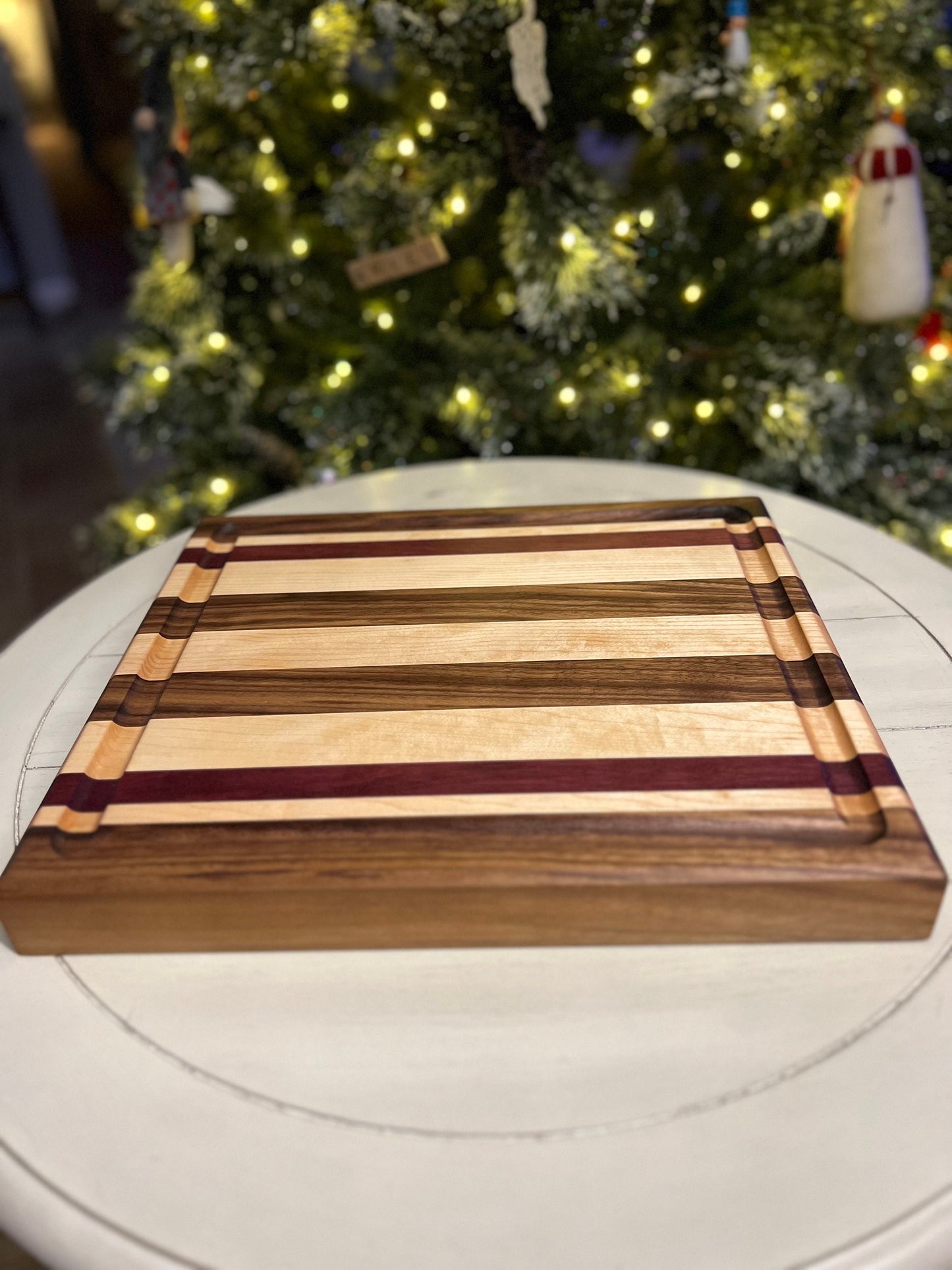 Black Walnut, Purpleheart and Hard Maple side grain cutting board